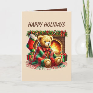 Festive Christmas bear add message Holiday Card
