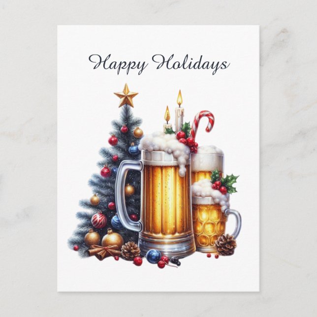 Festive Christmas beer customisable Holiday Postcard (Front)