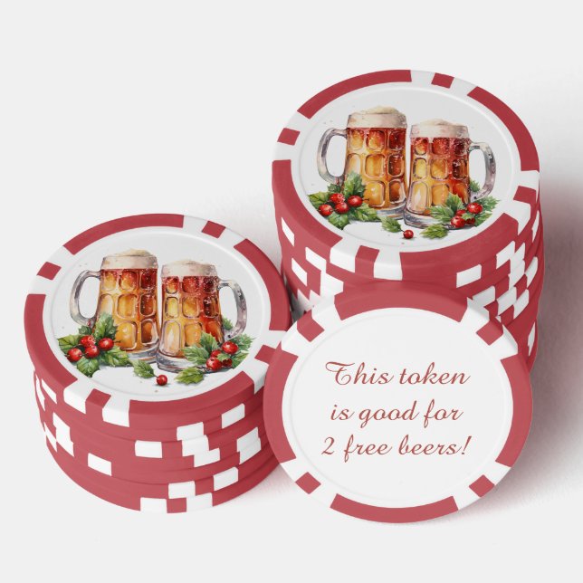 Festive Christmas beer free drinks Poker Chips (Stack)