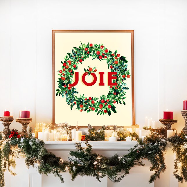 Festive Christmas Berry Wreath Joy French Poster (Creator Uploaded)