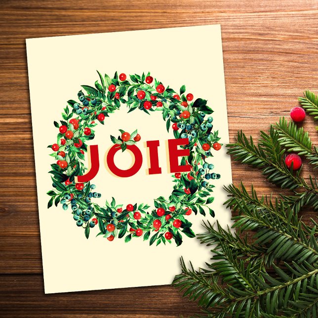 Festive Christmas Berry Wreath Joy Postcard (Creator Uploaded)