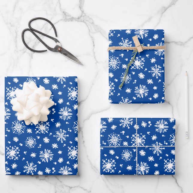 festive Christmas blue snowflakes tiled pattern Wrapping Paper Sheet (Front)