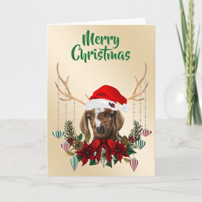 Festive Christmas Boer Goat Kid Card (Front)