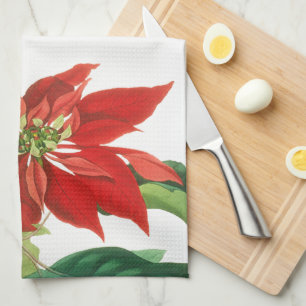 Festive Christmas Bortanical Poinsettia Tea Towel