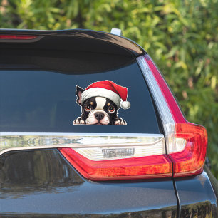 Festive Christmas Boston Terrier Vinyl Sticker