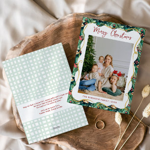 Festive Christmas Botanical Greenery Pattern Photo Holiday Card