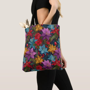 Festive Christmas Botanical Pattern Tote Bag