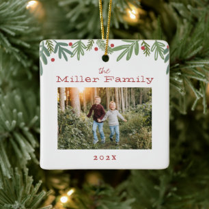 Festive Christmas Botanicals Holiday Card Ceramic Ceramic Ornament