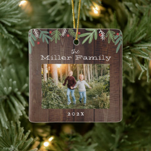 Festive Christmas Botanicals Holiday Card Ceramic Ornament