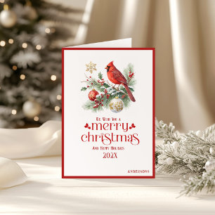 Festive Christmas Bouquet Red Cardinals  Card