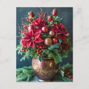 Festive Christmas Bouquet with Pine and Poinsettia Postcard