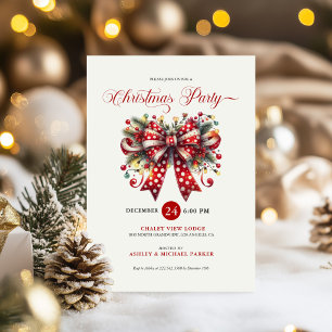 Festive Christmas Bow, Christmas Party Typography Invitation