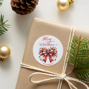 Festive Christmas Bow, Merry Christmas Typography Classic Round Sticker