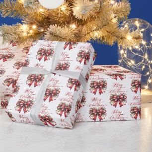 Festive Christmas Bow, Merry Christmas Typography Wrapping Paper