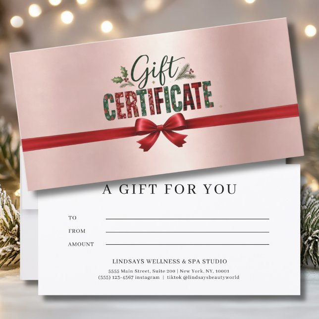 Festive Christmas Bow Script Business Certificate (Festive Christmas Bow Script Rose-Gold Business Certificate)