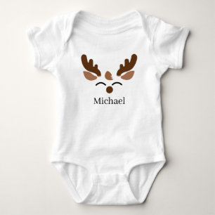festive Christmas boy reindeer add name first Baby Bodysuit