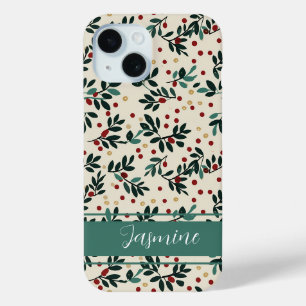 Festive Christmas Branch Pattern iPhone 15 Case