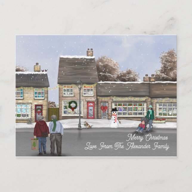 Festive Christmas British Street Scene Holiday Postcard (Front)