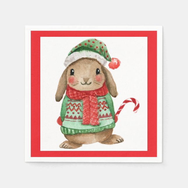 Festive christmas bunny with candy cane napkin (Front)