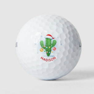 Festive Christmas Cactus Cute Personalised Name Golf Balls