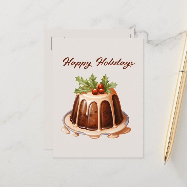 Festive Christmas cake add text Holiday Postcard (Front/Back In Situ)