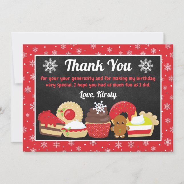 Festive Christmas Cakes and Cookies Birthday Thank You Card (Front)