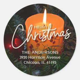 Festive Christmas Candle Classic Round Sticker