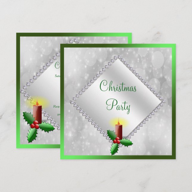 Festive Christmas Candle & Diamonds Invitation (Front/Back)