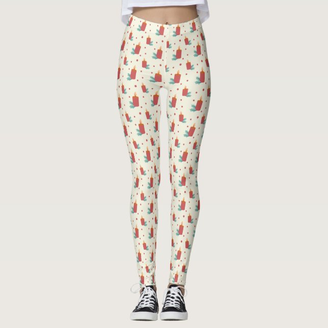 Festive Christmas Candles Designed Leggings (Front)