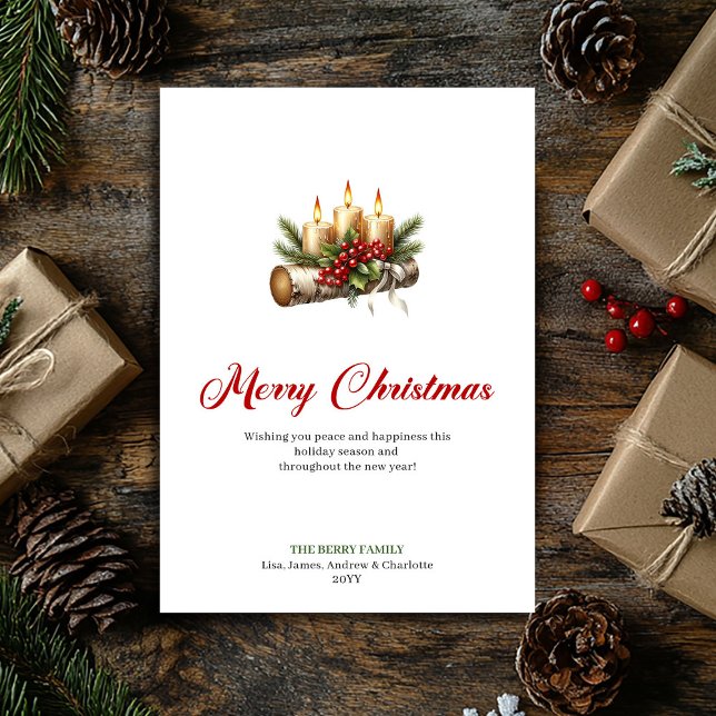 Festive Christmas candles rustic greenery card (Festive Christmas candles rustic greenery card)