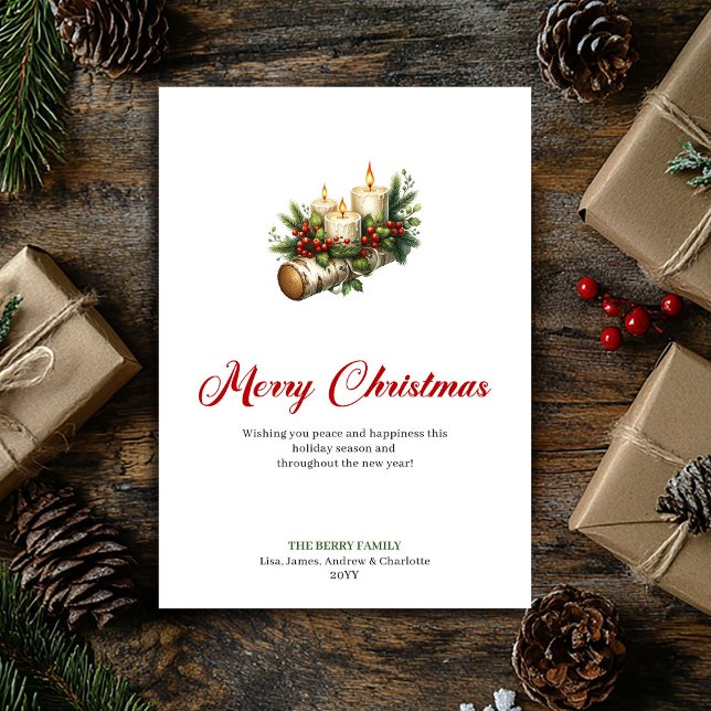 Festive Christmas candles rustic wood greeting Holiday Card (Festive Christmas candles rustic wood greeting Holiday Card)