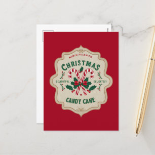 Festive Christmas candy cane add message Holiday Postcard