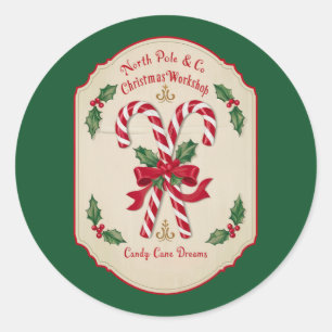 Festive Christmas candy cane Classic Round Sticker