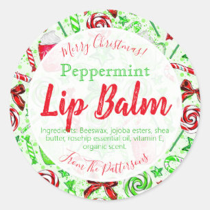 Festive Christmas Candy Cane Fun Lip Balm Labels