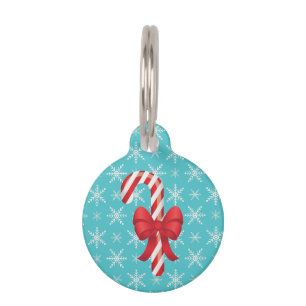 Festive Christmas Candy Cane With A Bow Pet Tag