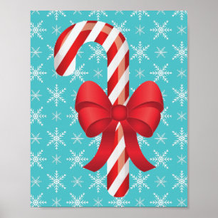Festive Christmas Candy Cane With A Bow Poster
