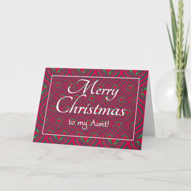 Festive Christmas Card, for Aunt, Red, Green Holiday Card (Front)
