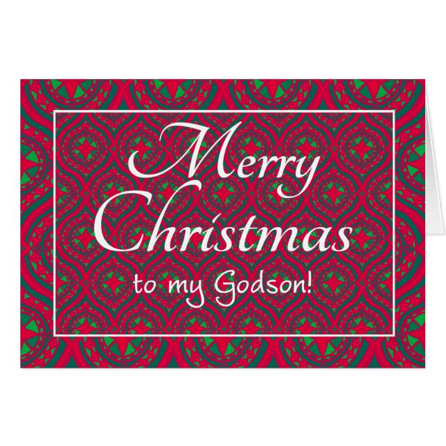 Festive Christmas Card For Godson, Red, Green (Front Horizontal)