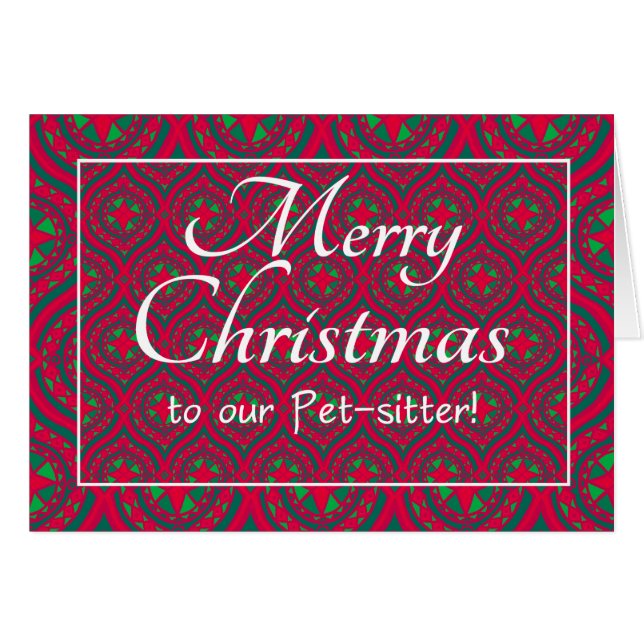 Festive Christmas Card for Pet-sitter Red Green (Front Horizontal)