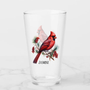Festive Christmas cardinal add name watercolor Glass