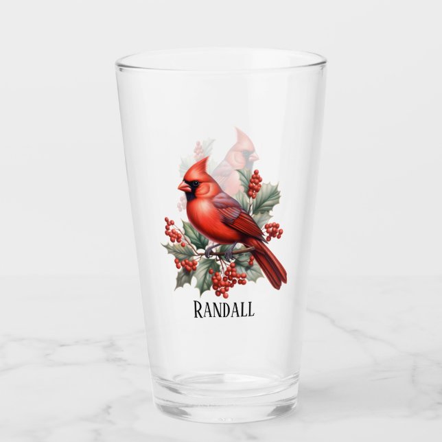 Festive Christmas cardinal add name watercolor Glass (Front)