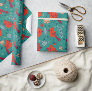 Festive Christmas Cardinal Birds Wrapping Paper