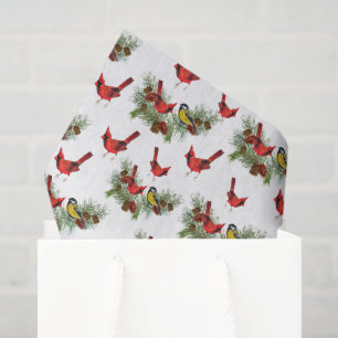 festive Christmas cardinals tiled Holiday  Tissue Paper