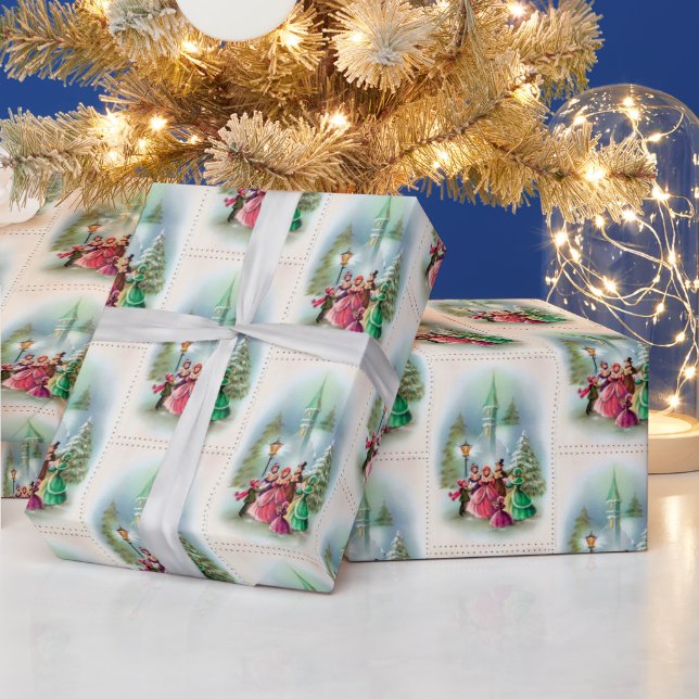 Festive Christmas Carolers Vintage party wrap Wrapping Paper (Holidays)