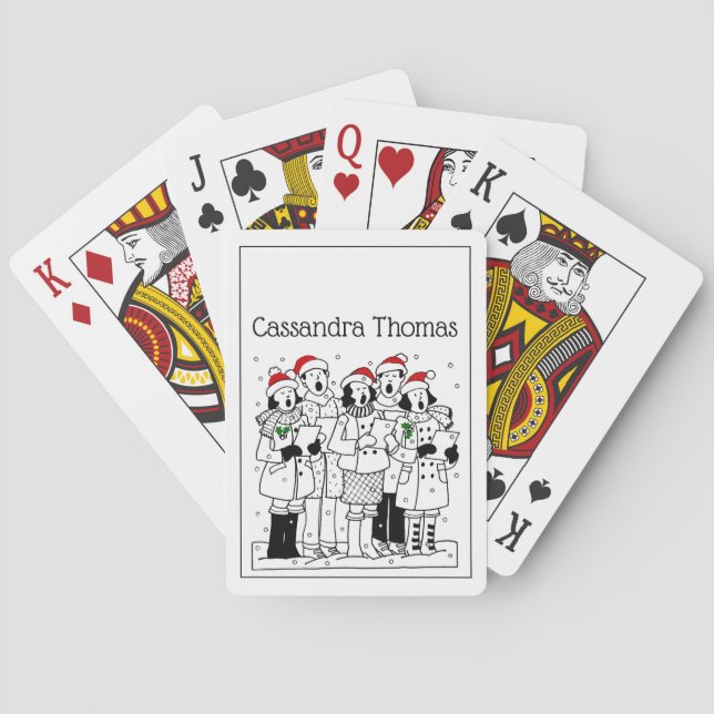Festive Christmas Carolers with Snow Xmas Playing Cards (Back)
