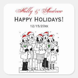 Festive Christmas Carolers with Snow Xmas Square Sticker
