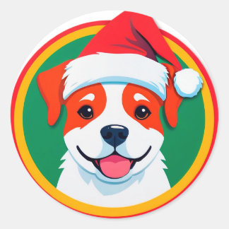 Festive Christmas Cartoon Dog Classic Round Sticker