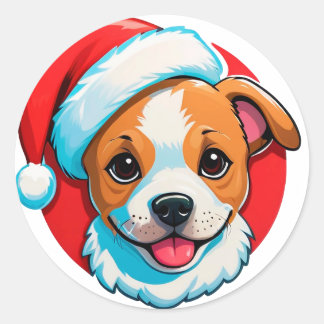 Festive Christmas Cartoon Dog Classic Round Sticker