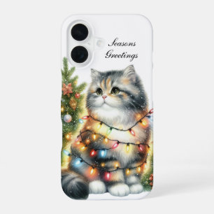 Festive Christmas Cat customisable iPhone 16 Case