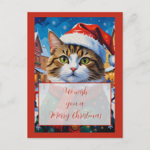 Festive Christmas Cat in Santa Hat Postcard
